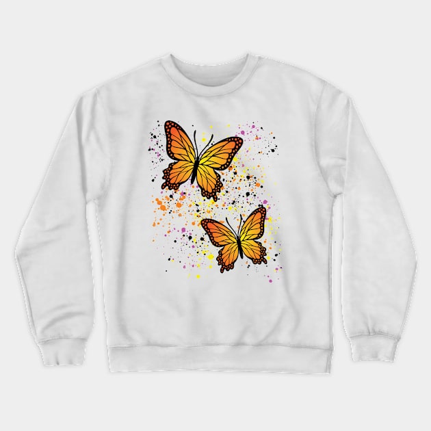 Beautiful Butterflies with Colorful Splatters Crewneck Sweatshirt by Designs by Darrin